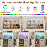 DreamDashio Pantry Cabinet with Adjustable Shelves and 3 Drawers, Tall Kitchen Pantry Storage Cabinet with LED Light & Charging Station, Kitchen Hutch with Microwave Shelf & 6 Hooks for Dining Room