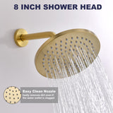 RF SUNUAN Shower System with Tub Spout, Gold Bathtub Shower Faucet Set, 8" Rain Shower Head and Handheld Spray Combo, Round Shower Head and Handle Set with Tub Spout (Valve Included), Brushed Gold