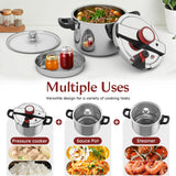 BreeRainz 304 Stainless Steel Pressure Cooker 8.45QT, 3-Stage PSI Settings, One-Hand Locking,Explosion-Proof Pot w/Extra Glass Lid, Timer, Steaming Rack(Induction Compatible Olla de Presion)