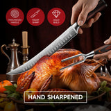 Sunnecko Butcher Knife,Razor Sharp Breaking Knife for Meat Cutting,High Carbon German Steel Carving Knives with Meat Fork