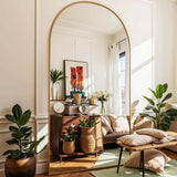 Furnbar Floor Mirror, 78"x38" Oversized Full Length Mirror with Stand, Arched Full Body Mirror Standing Hanging Leaning Against Wall, Aluminum Frame Giant Mirrors for Bedroom Cloakroom, Gold