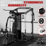 JELENS HM01 Home Gym System, 150LB Weight Stack Smith Machine with LAT Pull-Down & Leg Press, All-in-One Strength Training Equipment, Workout Station for Workout (Black, Classical Package)
