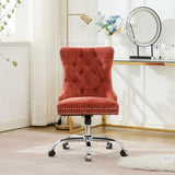 Orange Velvet Vanity Chair with Wheels, Armless Home Office Desk Chairs