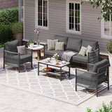 Oasbira Aluminum Outdoor Patio Furniture Set with Dual-Layer Coffee Table, 4 Piece Modern Patio Conversation Sets with PE Rope, Outdoor Sectional Sofa with Thick Cushions for Balcony, Porch, Charcoal