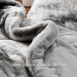 Wajade Fluffy King Comforter Set Grey White Soft & Fuzzy Faux Fur Comforter Luxury Lightweight Plush Bedding Set for Bedroom All Season