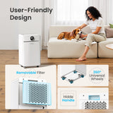 CHIVALZ 1500 Sq.Ft Dehumidifier for Basement, Quiet Dehumidifier for Home, Bedroom, Bathroom, Humidity Display, with Drain Hose, Auto Shut Off, 3 Modes, Timer, Auto Defrost, Child Lock, White 1Pack