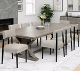 BONBEUR Wooden Dining Chairs Set of 8, Upholstered Kitchen Chairs with Solid Rubberwood Legs, Modern Farmhouse Dining Room Chairs, Grey Linen Fabric & Black Legs
