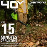 Greenworks 40V 16" Cordless Electric Lawn Mower + 40V Sweeper (150 MPH), 4.0Ah Battery and Charger Included