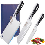 Topfeel Butcher Knife Meat Cleaver Set 3Pcs-7" Heavy Duty Bone Chopper& 7" Santoku Knife& 5" Utility Knife, German Stainless Steel Chef Knives Set for Kitchen Home Gift