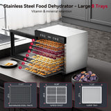 Food Dehydrator Machine, Powerful Food Dryer with 8 Stainless Steel Trays, Adjustable Temperature up to 167°F & 48-Hour Timer for Jerky, Fruits, Herbs - Includes Mesh Tray, Drip Tray & Recipe Guide