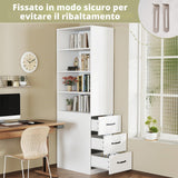 Slim Bookcase with Side Ders, Adjuble Shelves, Left/Right Interchanable, Perfect for Smals, Tall Cabinet for Living Room, 60 x 38 x 180 cm