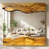 Olive Wood Mirror - Handmade Live Edge Solid Wood Wall Decor for Rustic Bathroom, Entryway or Bedroom - Unique Natural Grain Artisan Mirror - Square 24x24