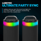JLab, Epic Party, Portable Bluetooth Speaker, 360-Degree Sound, RGB LED Lighting, Black