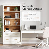 5-Shelf Bookcase with File Cabinet Drawer, 72" Tall Bookshelf