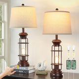 Reaketon Table Lamps for Living Room Set of 2, 28" Tall Farmhouse Table Lamp with Oil Rubbed Bronze Finish, Bedroom Lamps for Nightstand with White Oatmeal Lampshade, 4 Bulbs Included