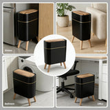 Trash Can, 2.6 Gallon/10L Bathroom Trash Can with Lid - Wood Grain Lid and Legs, Touchless Waterproof Garbage Bin for Bedroom