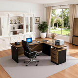 63” L Shaped Executive Desk with Locking Drawer & Privacy Panel, Solid One-Piece Office Desk