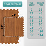 Sorbus 80 Sq. Ft. Wood Grain Floor Tiles Foam Mat EVA Interlocking Mats Tile 3/8-Inch Thick Flooring Wood Puzzle Exercise Mats w/Borders - Home Playroom Basement, Apartment, Trade Show, Baby, Dance