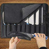 Dfito Chef Knife Sets with Roll Bag, 9 Pieces Professional Knife Set, High Carbon Stainless Steel Kitchen Chef Knife Set, Blue Resin Handle, Dishwasher Safe