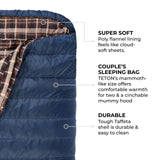 Teton Mammoth, 20 Degree Double Sleeping Bag, A Warm Bag The Whole Family can Enjoy. Great for Camping, Hunting and Base Camp. Compression Sack Included