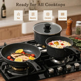 SODAY 15Pcs Pots and Pans Set Non Stick, Cookware Sets with Detachable Handle, Nonstick RV Kitchen Cooking Tools Removable Handles, Black