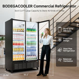 BODEGACOOLER Commercial Merchandiser Refrigerator, 36.8 Cu.Ft Upright Display Beverage Cooler, 2 Glass Door Display Refrigerator (Black)