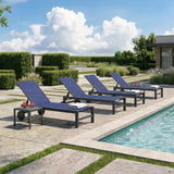 PURPLE LEAF Patio Chaise Lounge with Wheels, Fade-Resistant, Navy