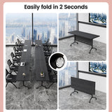 Folding Conference Table with Wheels, Flip-Top Mobile Training Table Modular Conference Room Tables, Space Saving Seminar Meeting Tables for Office School Business Classr(Embossed Black,4PCS 47.2in)