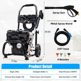 Ezasin 3500 PSI Gas Pressure Washer, 2.3 GPM – Heavy Duty High Power with 209CC 7HP Engine, 25Ft Pressure Hose, Axial Aluminum Pump, Soap Tank, 4 Quick Connect Nozzles (Black)