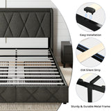 nesture. King Storage Bed Frame with 4 Large Drawers, Platform Bed with Upholstered Button Headboard & Charging Station, Wingback Storage Headboard, Noise-Free, No Box Spring Needed, Dark Grey