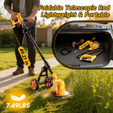 Electric Weed Wacker Cordless with Wheels,Electric Weed Eater Battery Powered,4 in 1 Grass Trimmer/Brush Cutter/Grass Edger/Small Lawn Mower,No String Trimmer with Metal Blade,2 Battery (Black Yellow)