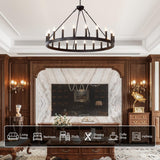 ZBMYRBZJ Black Wagon Wheel Chandelier 40 inch,20-Light Farmhouse Wagon Wheel Chandeliers Round Industrial Ceiling Light fixtures for Porch high Ceilings Living Dining Room Foyer Entryway
