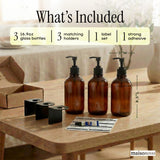 Shampoo and Conditioner Dispenser Wall Mounted Set of 3 Amber Black - No Drill Shower Soap Dispenser for Bathroom Refillable - Spa Hotel Style Accessories by MaisoNovo