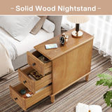 Tribesigns Solid Wood End Table Set of 2, Fully Assembled Narrow Side Table with Drawers, Pre-Assembled Nightstand Slim Bedside Table for Small Spaces, Living Room, Bedroom, Wood