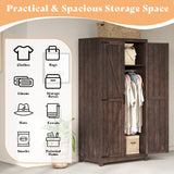 AMERLIFE Set of 2 Farmhouse Armoire Wardrobe Closet with 2 Barn Doors, 71'' Storage Cabinet with Shelf & Hanging Rod, Versatile Clothing Storage for Bedroom, Espresso