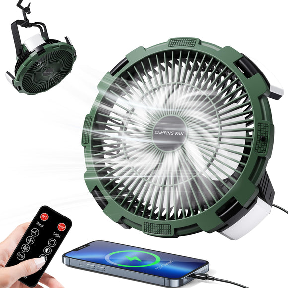 Camping Fan with LED Lantern, 8000mAh Rechargeable Battery Powered Tent Fan for Camping Hanging, Camping Outdoor Fan with Remote, 4 Speed Camping Fan for Tents,Travel,Home,Fishing,Sleep,Emergency Rychi