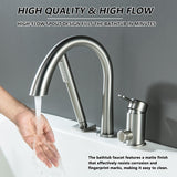 SUBEIXI Roman Tub Faucet with Hand Shower 3 Hole Deck Mount Tub Filler Bathtub Faucet with Sprayer High Flow Bathtub Faucet Set, Brush Nickel