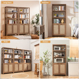 SICOTAS 71" Tall Rattan Bookshelf with Doors for Living Room Library