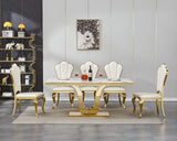 Maotifeys White Marble Dining Table for 6 Modern Luxury Faux Marble Kitchen Table for 6, 68" Large Dining Room Tables with U-Shape Gold Stainless Steel Base