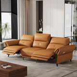 NessCarst 112.5" Dual Motor Power Reclining Sofa, Orange Faux Leather Couch