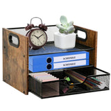 Boershun Wood Desk Organizer - 3-Tier Desktop File Organizer with Drawer, Wooden Paper Tray, Office Desk Organzier and Accessories for Papers, Mail, Notebooks, Stationery