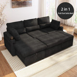 Convertible Sofa Bed, Chenille L-Shaped Sectional Sofa with Storage, Black