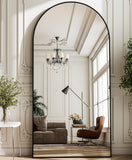 GLSLAND-34x76 inch Wall Mount Arched Full Length Mirror-Aluminum Alloy Frame High Definition-Full Body Mirror for Bedroom or Living Room,Black