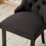 MOOLSUN Fabric Dining Chairs Set of 6, High Back Side Chairs, Modern Padded High-End Tufted Upholstered Chairs with Button-Tufted Back & Rear Pull Tabs, Solid Wood Legs F-Black(Solid Wood Legs)