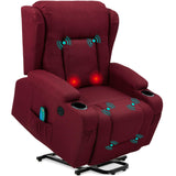 Best Choice Products Modern Linen Electric Power Lift Chair, Recliner Massage Chair, Adjustable Furniture for Back, Legs w/ 3 Positions, USB Port, Heat, Cupholders, Easy-to-Reach Button - Burgundy