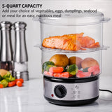 2 Tier Electric Food Steamer for Cooking Vegetables, Stainless Steel Base | Silver OVENTE