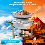 CAMMOO Gold 4 Pack Chafing Dishes for Buffet, 18/8 (304) Stainless Steel Food Pan with Lid, 6QT Round Chafing Dish Buffet Set Food Warmer, Food Warmers for Parties Buffet Catering Events Dinners