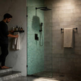 32"W×78"H Glass Shower Door 8mm Thick Frameless Tempered Glass Shower Panel-Fixed Design with Hardware for Bathroom Screens (Black)