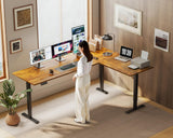OffiGo 71 Inch Reversible L Shaped Electric Standing Desk, Rustic Brown