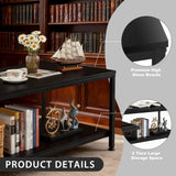 ZenStyle Industrial Coffee Table with Storage Shelf for Living Room, Wood Look Accent Furniture with Vintage Wooden Board Stable Metal Frame Cocktail Table 2-Tier Tea Table (Black, 31.5in)